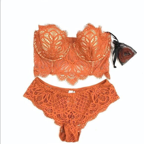 Victoria’s Secret set Dream Angels long line Bustier bra & matching panty Rust - Picture 2 of 4